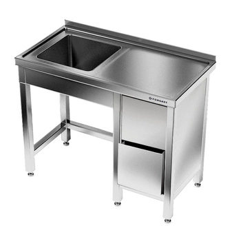 Nerezový stůl s jednoplášťovým dřezem a zásuvkovým blokem 110x70x85 cm | FORGAST