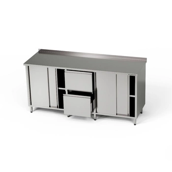 Nerezový pracovní stůl se 2 skříňkami a 2 zásuvkami 270x70x85 cm | FORGAST