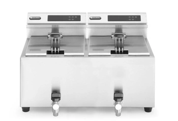 Elektrická fritéza Mastercook s digitálním panelem a vypouštěcím kohoutkem - 2x8 l | HENDI 207376