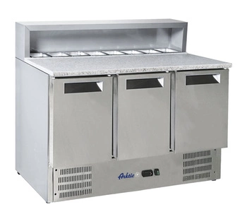 Chladicí stůl na pizzu 3-dveřový s nástavbou, 368 l, nerezová ocel, 2-8°C | HENDI 236215