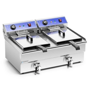 Elektrická fritéza 2-komorová 2x16l s vypouštěcím kohoutem, studená zóna, 10 kW, 230 V | FORGAST FG09016