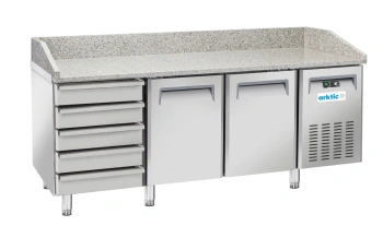 Chladicí stůl na pizzu 2-dveřový, 5 zásuvek, 430 l, z nerezové oceli | ARKTIC 236802