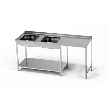 Nerezový stůl s dvoudřezem a prostorem pro myčku 210x70x85 cm | FORGAST