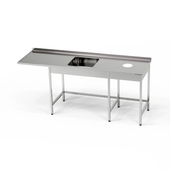 Nerezový stůl s dřezem s 1 mísou, prostorem pro myčku a vývodem na odpad 200x70x85 cm | FORGAST