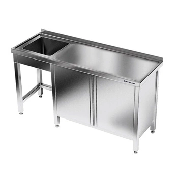Nerezový stůl s jednoplášťovým dřezem a skříňkou 230x60x85 cm | FORGAST
