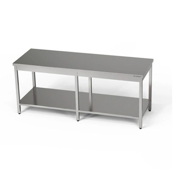 Nerezový centrální pracovní stůl s policí 280x70x85 cm | FORGAST