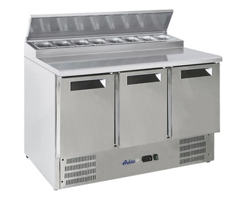 Chladicí stůl 3-dveřový salátový s nástavbou, 368 l, 8x GN1/6 | HENDI 236239