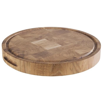Servírovací deska OKLA, kulatá, z dubového dřeva, hnědá, 33x4.5 cm | APS 805