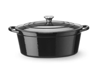 Smaltovaný litinový hrnec, 6,88 l, černý, 40,5x25,5x(V)13,4 cm, oválný | HENDI 626863