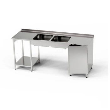 Nerezový stůl s dvoudřezem a skříňkou 250x70x85 cm | FORGAST
