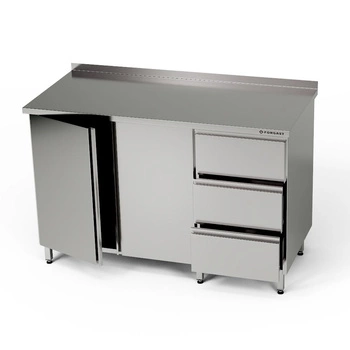 Nerezový pracovní stůl se skříňkou a blokem se 3 zásuvkami 160x70x85 cm | FORGAST