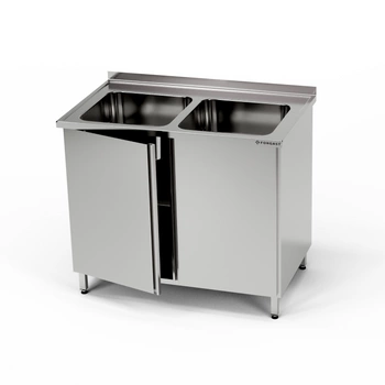 Nerezový stůl s dvoudřezem a skříňkou 110x70x85 cm | FORGAST