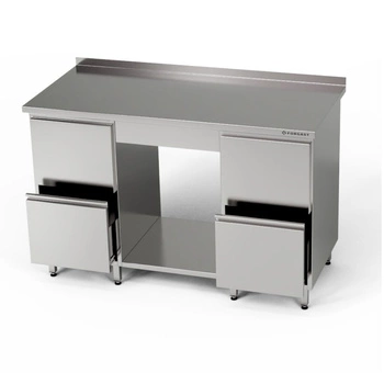 Nerezový pracovní stůl s policí a 2 bloky po 2 zásuvkách 230x70x85 cm | FORGAST