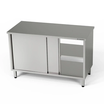 Nerezový průchozí pracovní stůl se skříňkou 150x70x85 cm | FORGAST