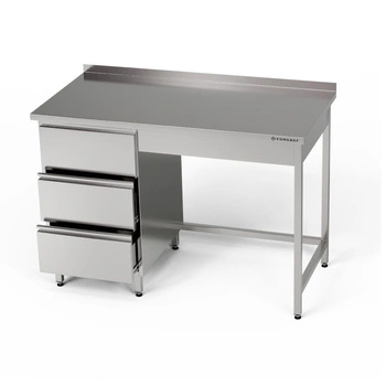 Nerezový pracovní stůl s blokem zásuvek 230x70x85 cm | FORGAST