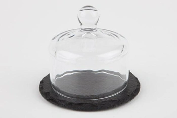 Deska z přírodního břidlice se skleněným víkem, MORRA, průměr 10,5 cm | APS 984