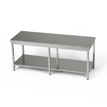 Nerezový centrální pracovní stůl s policí 250x80x85 cm | FORGAST