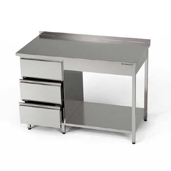 Nerezový pracovní stůl s blokem zásuvek a policí 100x70x85 cm | FORGAST