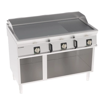 Elektrická grilovací deska, 2/3 hladká, 1/3 vlnitá, chromovaná, kartáčovaná, na otevřeném podstavci, 120 cm, 400V Tecno74 | TECNOINOX 716210