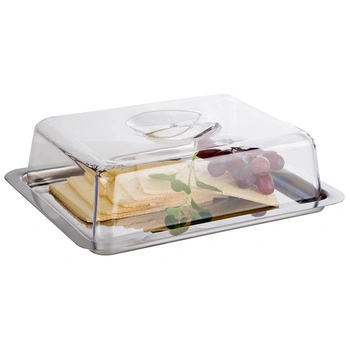 Nerezová ocelová tácka s polystyrenovým víkem, 25x19x7 cm | APS 67