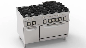 Gastronomický plynový sporák se 6 hořáky a elektrickou troubou GN2/1 30 kW | TECNOINOX 713152