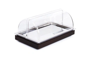 Chladicí tác GN 1/1, nerezová ocel a dřevo, s víkem barva hnědá | APS 14941