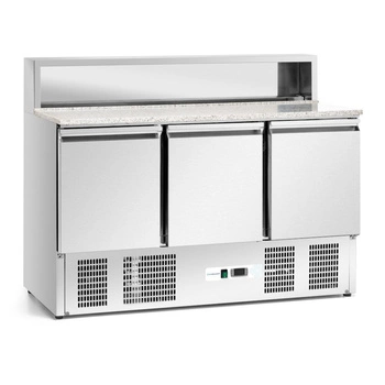 Chladicí stůl na pizzu, 3-dveřový, 400 l, s nástavbou | FORGAST FG07203
