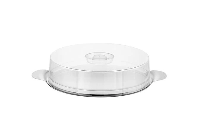Podnos na koláče a dorty se dvěma poklopy, 30x10 cm, nerezová ocel, s poklopem | APS 652