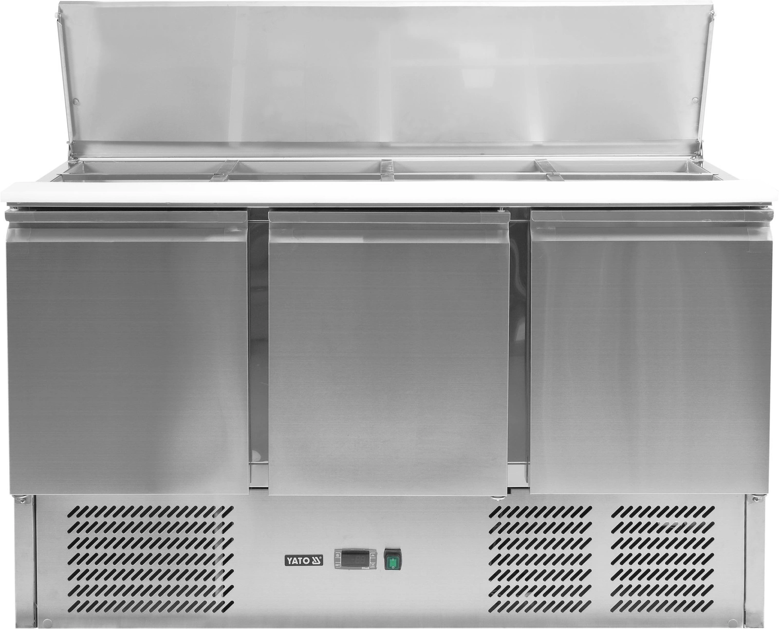 Třídveřový chladicí salátový stůl s víkem z nerezové oceli | YATO YG-05290