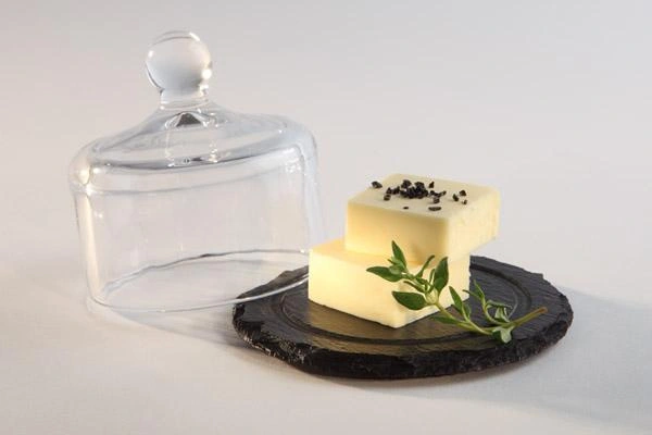 Deska z přírodního břidlice se skleněným víkem, MORRA, průměr 10,5 cm | APS 984