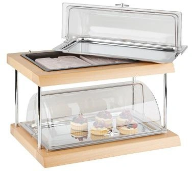 Bufetová vitrína s chladicí vložkou, dvoupatrová DOPPELDECKER GN 1/1, hnědá, 60x41x36 cm | APS 11541