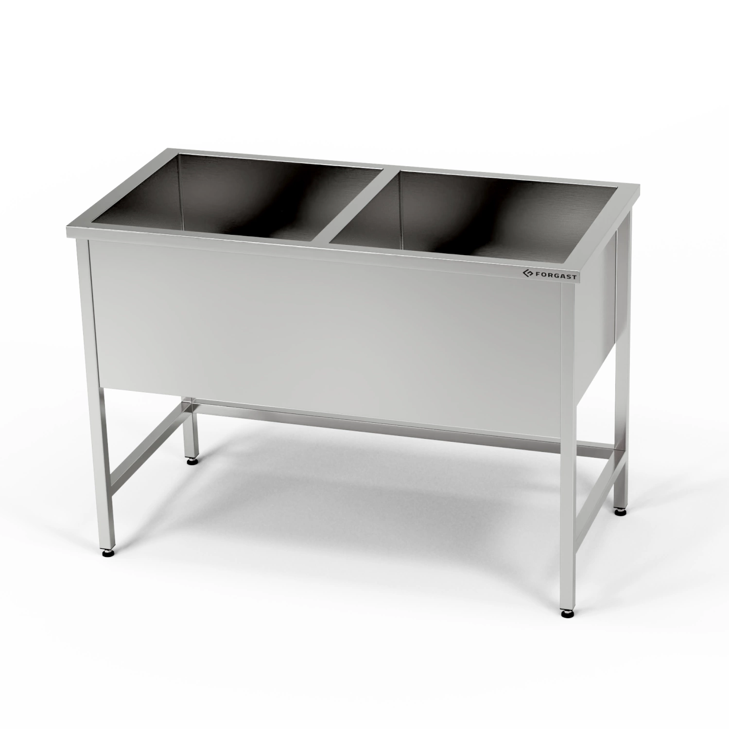 Nerezové dvoukomorové umyvadlo (30 cm hluboké) 180x60x85 cm | FORGAST