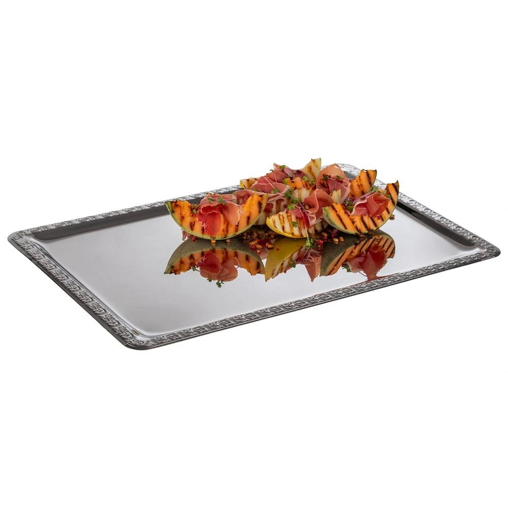 Tác SCHÖNER ESSEN, s ozdobným okrajem, z nerezové oceli, 60x40x1 cm | APS 385