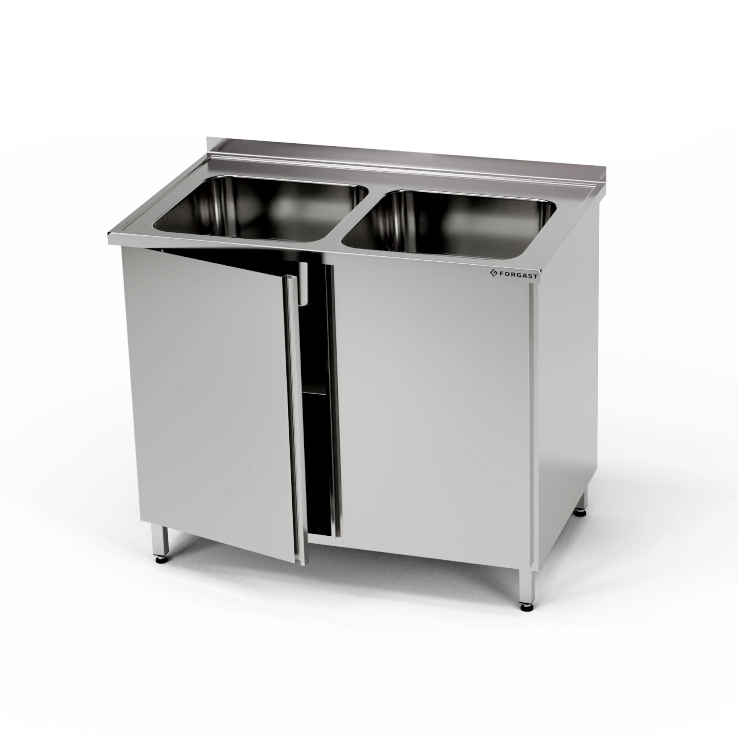 Nerezový stůl s dvoudřezem a skříňkou 140x70x85 cm | FORGAST