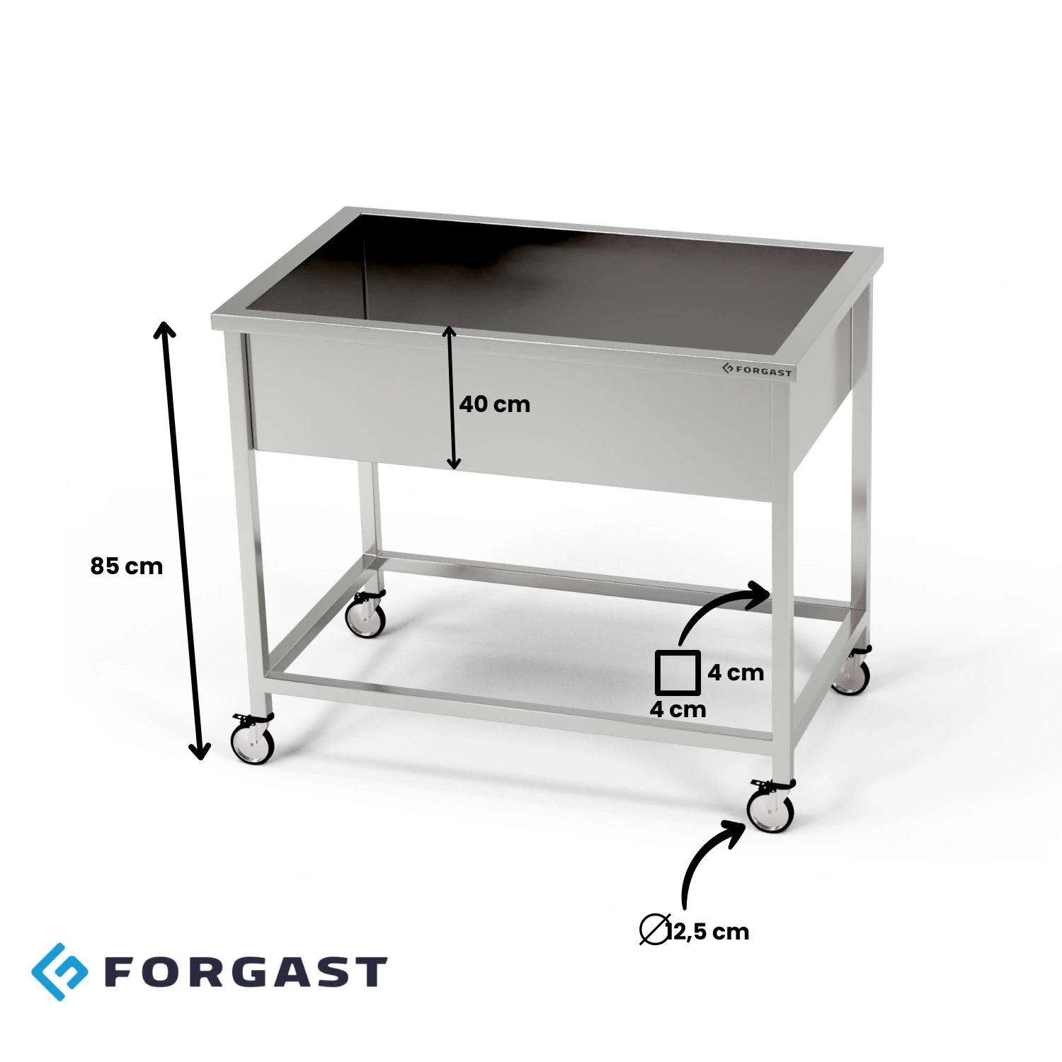 Nerezový mobilní bazén (40 cm hluboký) 80x60x85 cm | FORGAST