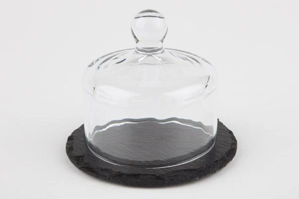 Deska z přírodního břidlice se skleněným víkem, MORRA, průměr 10,5 cm | APS 984