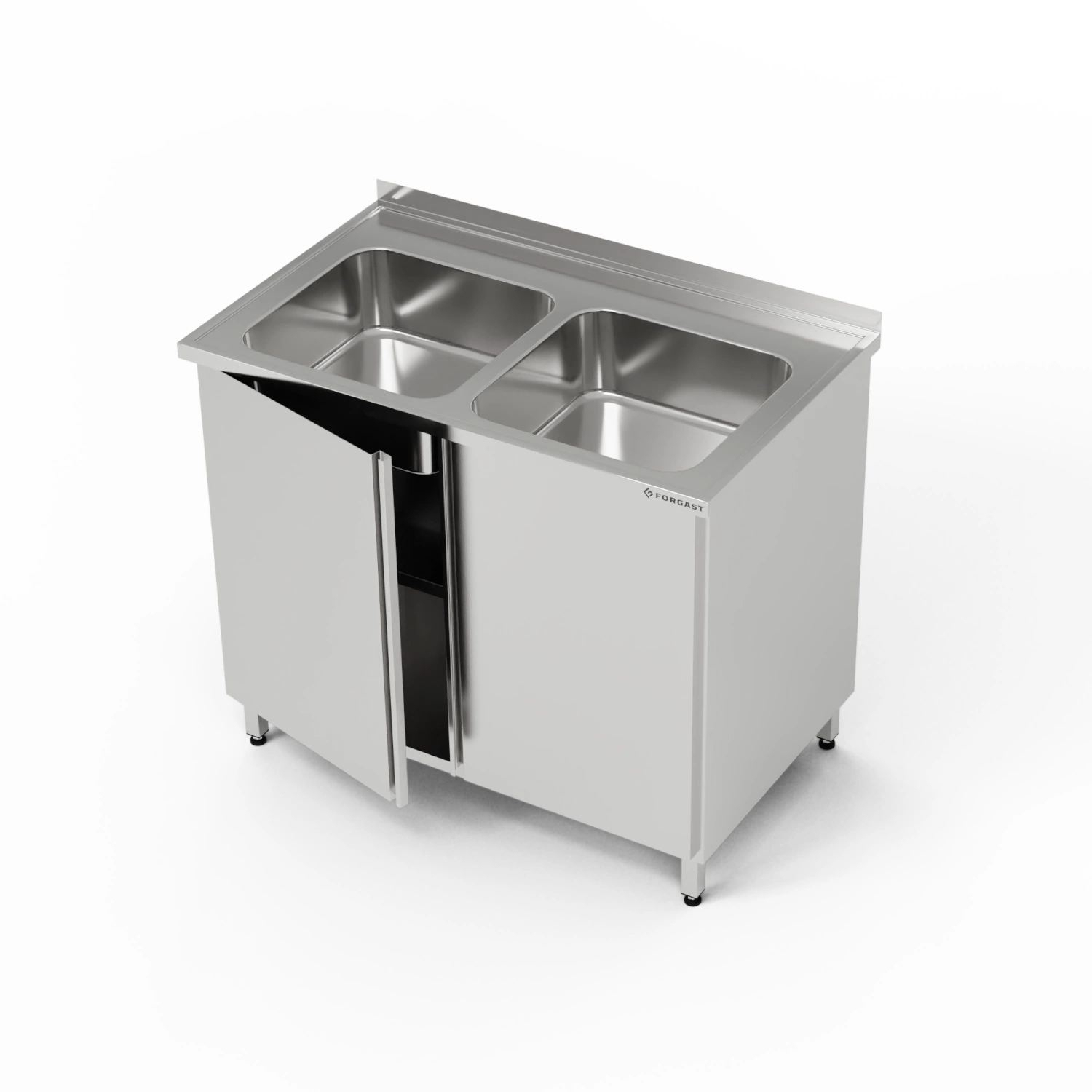 Nerezový stůl s dvoudřezem a skříňkou 140x70x85 cm | FORGAST