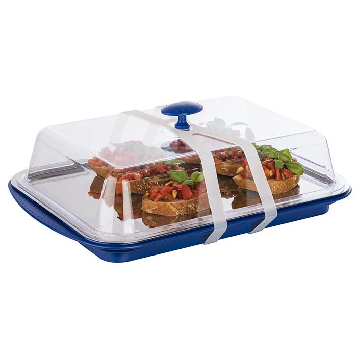 Podnos s chladicím vložkou a víkem, modrý 43x29x14 cm | APS 9090