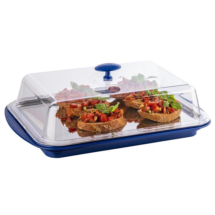 Podnos s chladicím vložkou a víkem, modrý 43x29x14 cm | APS 9090