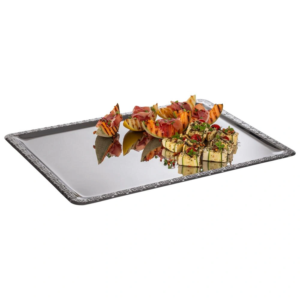 Tác SCHÖNER ESSEN, s ozdobným okrajem, z nerezové oceli, 63.5x44.5x2 cm | APS 384