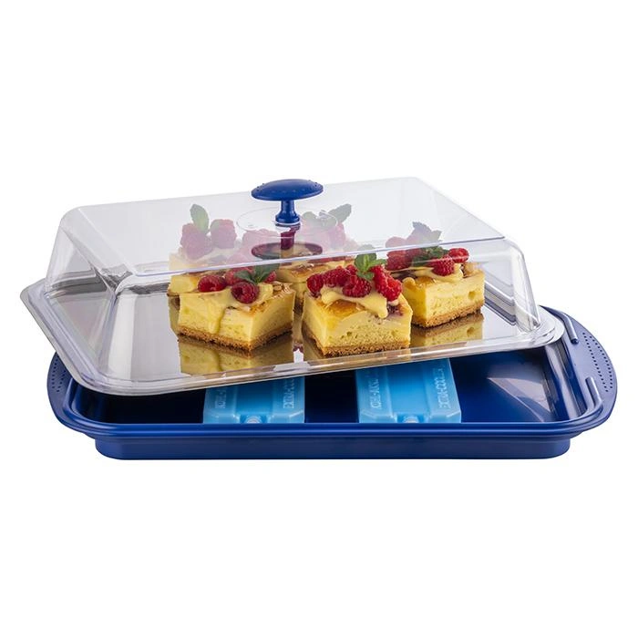 Podnos s chladicím vložkou a víkem, modrý 43x29x14 cm | APS 9090