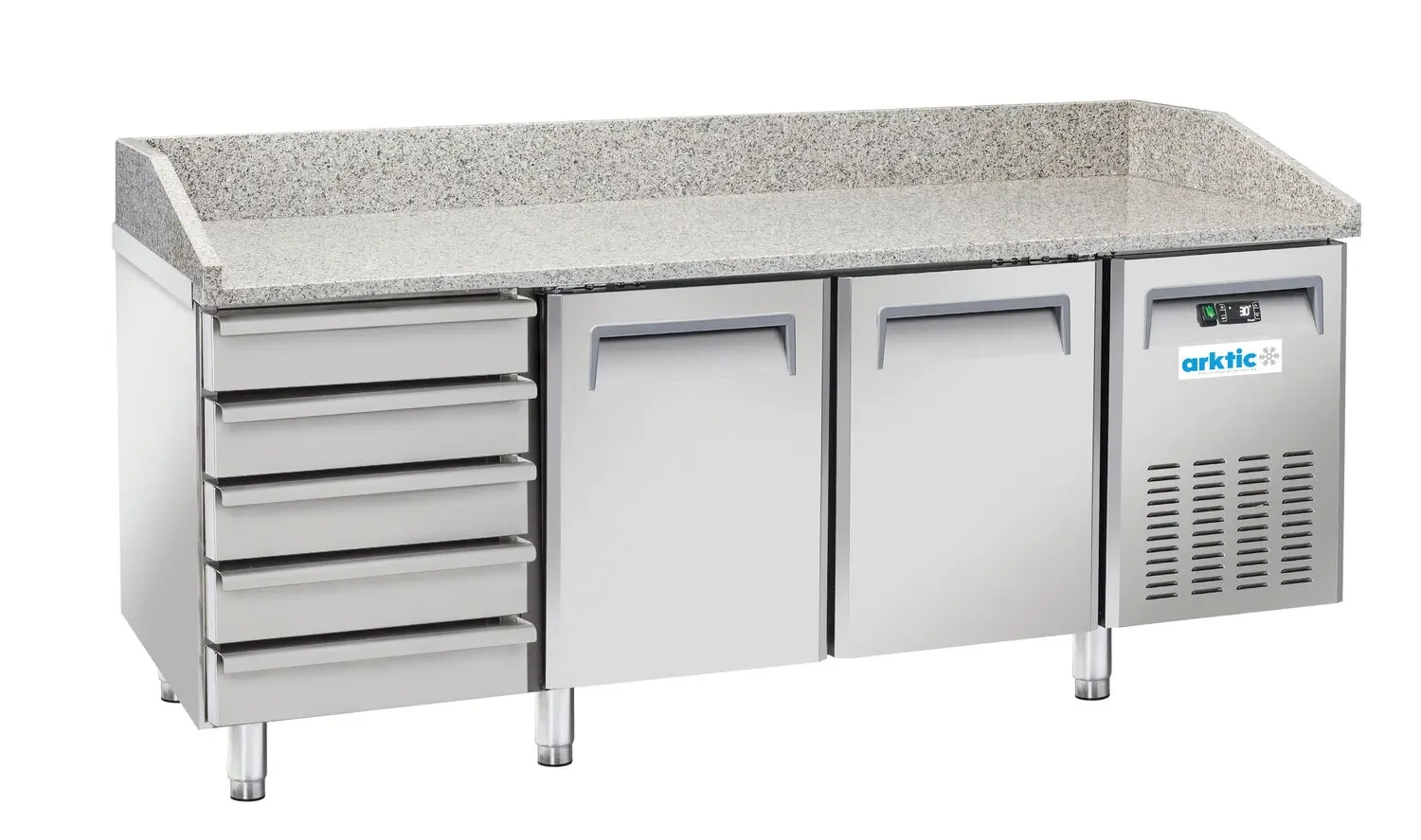 Chladicí stůl na pizzu 2-dveřový, 5 zásuvek, 430 l, z nerezové oceli | ARKTIC 236802