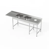 Nerezový stůl s dvoumístným dřezem, prostorem pro myčku a otvorem pro odpad 210x70x85 cm | FORGAST