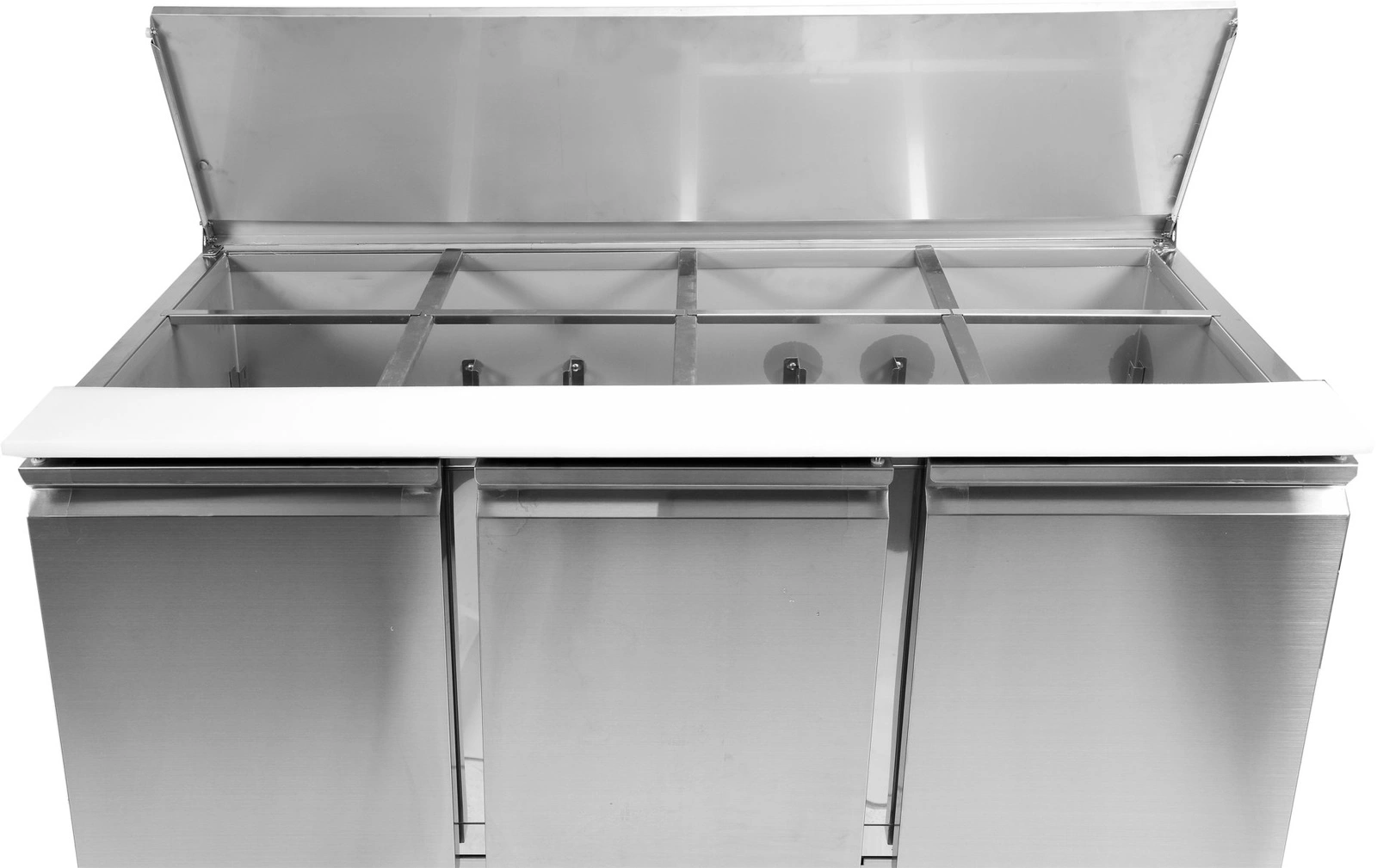 Třídveřový chladicí salátový stůl s víkem z nerezové oceli | YATO YG-05290