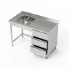 Nerezový stůl s jednokomorovým dřezem a blokem se 3 zásuvkami 130x70x85 cm | FORGAST