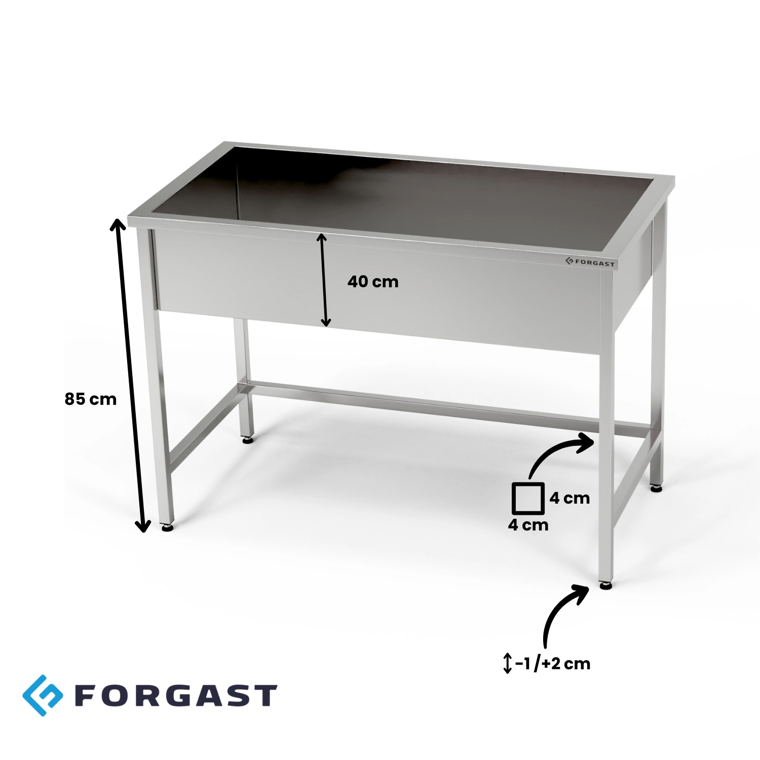 Nerezové jednokomorové umyvadlo (hloubka 40 cm) 90x60x85 cm | FORGAST