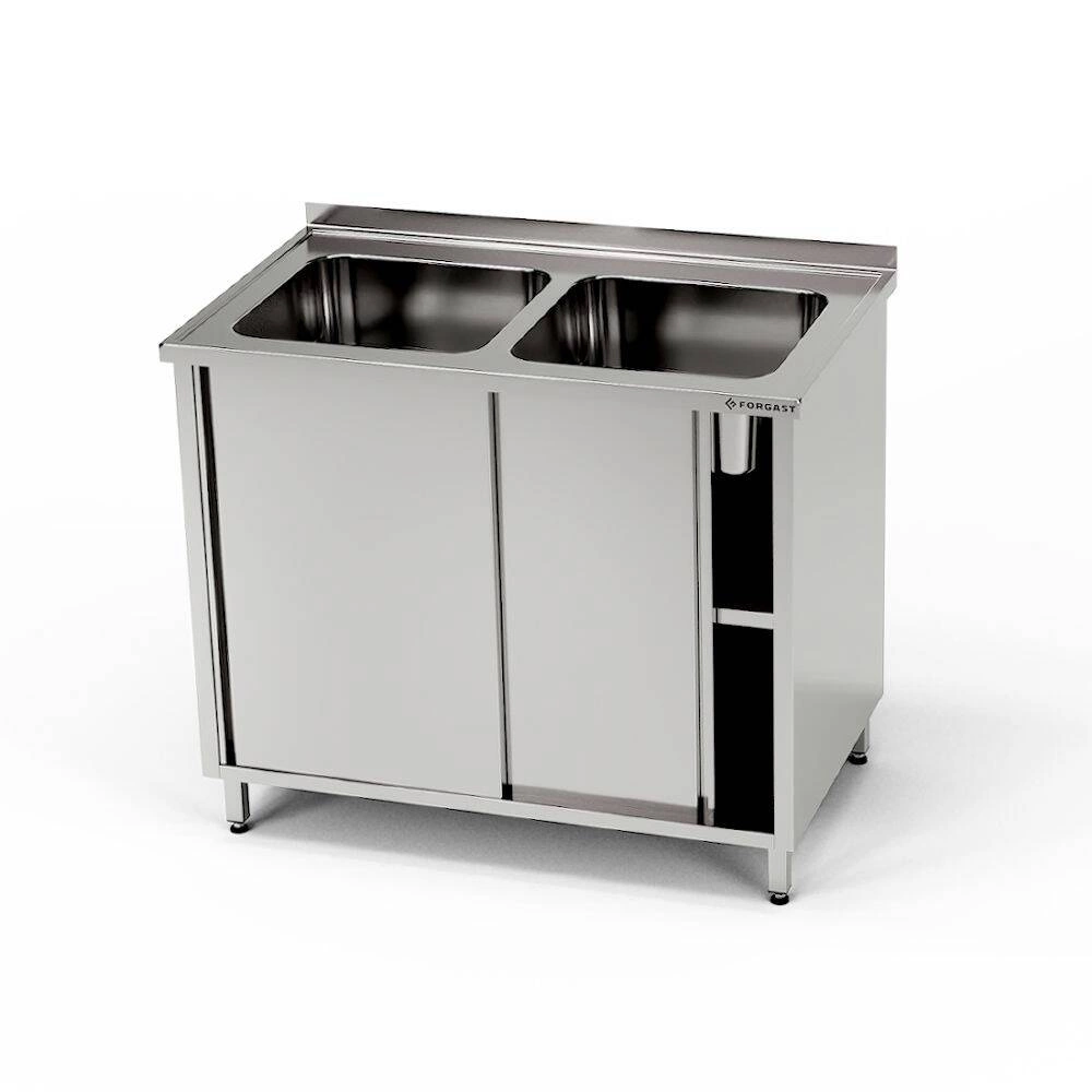 Nerezový stůl s dvoudřezem a skříňkou 170x70x85 cm | FORGAST