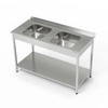 Nerezový stůl s dvoudřezem a policí 110x60x85 cm | FORGAST