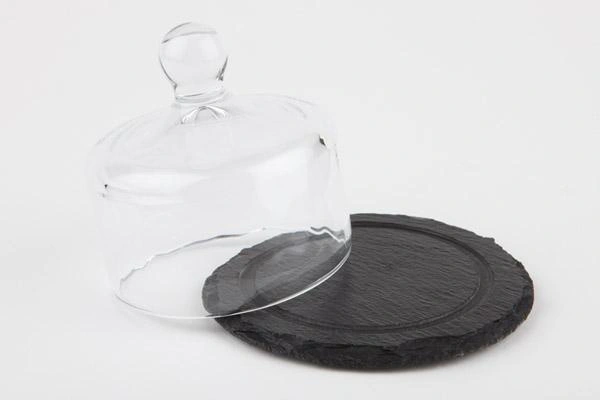 Deska z přírodního břidlice se skleněným víkem, MORRA, průměr 10,5 cm | APS 984