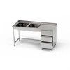 Nerezový stůl s dvoumiskovým dřezem a blokem se 3 zásuvkami 230x60x85 cm | FORGAST